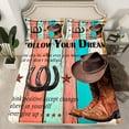 thumbnail image 2 of Manfei Retro Cowboy Queen Sheet Sets 4 Pieces, Hat Boots Horseshoes Flat Sheet, Colorful Barn Door Queen Fitted Sheet, Microfiber Bedroom Decor, 2 of 7
