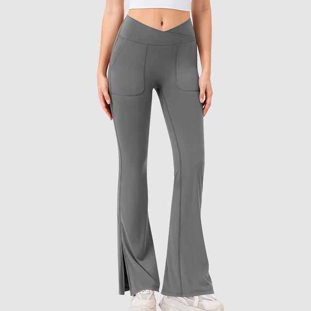 JMKQLZ Fashionable Women's Solid Color High Waisted Flared Pants With Raised Hips And Wide Legs