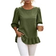 thumbnail image 2 of Neewe Womens Tops 3/4 Sleeve Shirts Plain Round Neck Loose Casual Ruffle Hem Blouses Trendy 2026, 2 of 8
