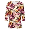 thumbnail image 4 of Fanxing Summer Savings 3/4 Length Sleeve Womens Tops Womens Spring Fashion 2024 Loose Crewneck T Shirts for Women Floral Print Shirts for Women Red,XXL, 4 of 4