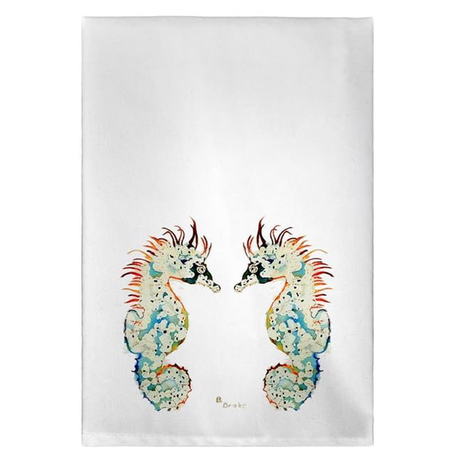 Betsy Drake GT388W Betsys Hippocampes sur Serviette d'Invité Blanche