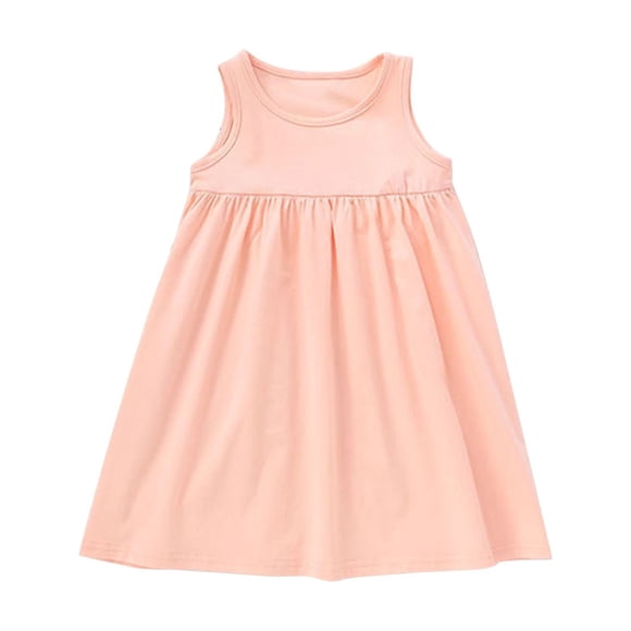 Odeerbi Vestido de Verano de Tanque de Algodón A-Camisola Sin Mangas de Color Sólido Para Niños