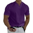 thumbnail image 2 of Prolriy Camisetas para hombre Primavera Verano Casual Cuello en V Sólido Manga Corta Camiseta Blusa Superior Camisas para hombre Rosa Fuerte S, 2 of 8