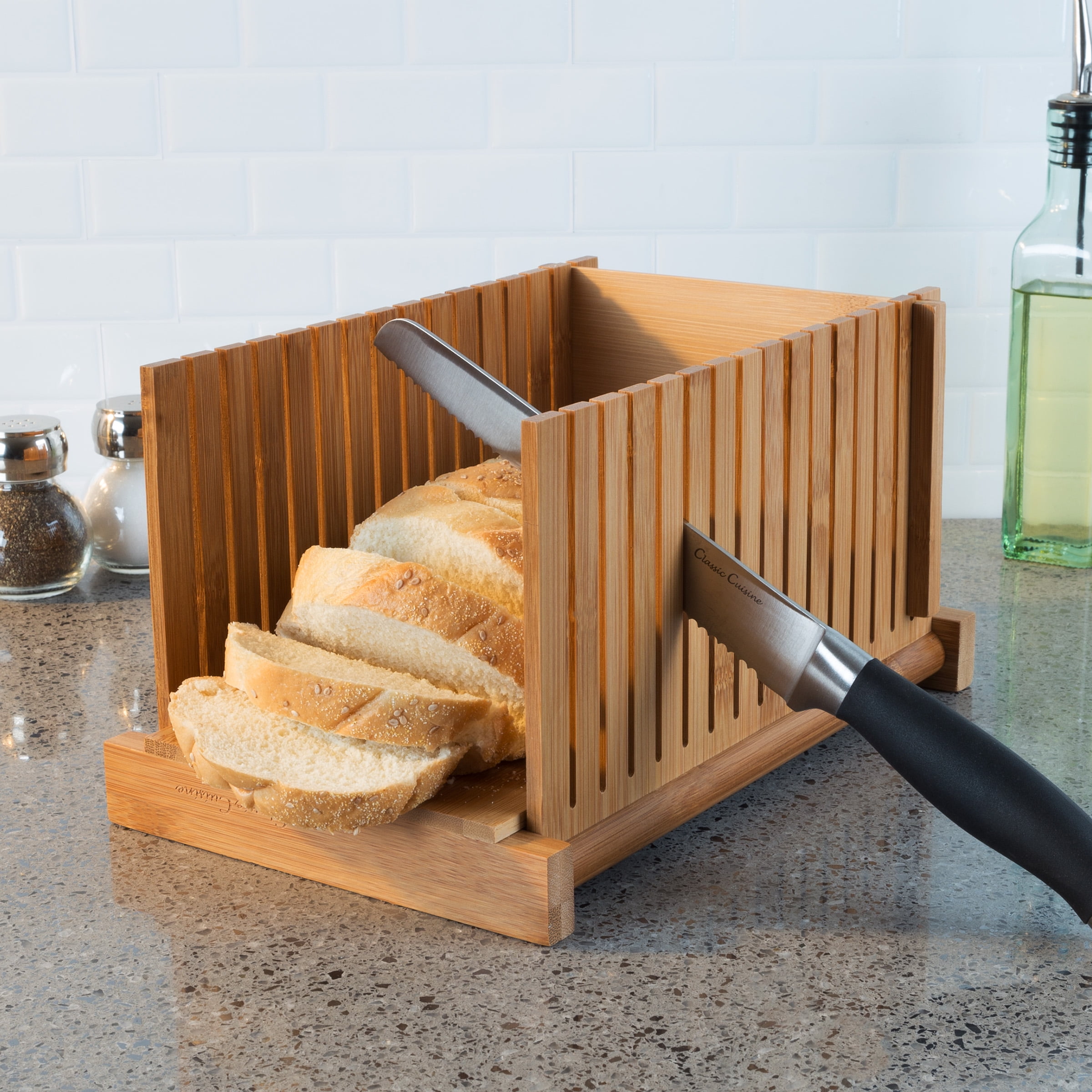 Bamboo Bread Slicer- Foldable, Adjustable Knife Guide and Board for Cutting  Loaves Evenly- Perfect Food Prep Tool for Home Bakers by Classic Cuisine