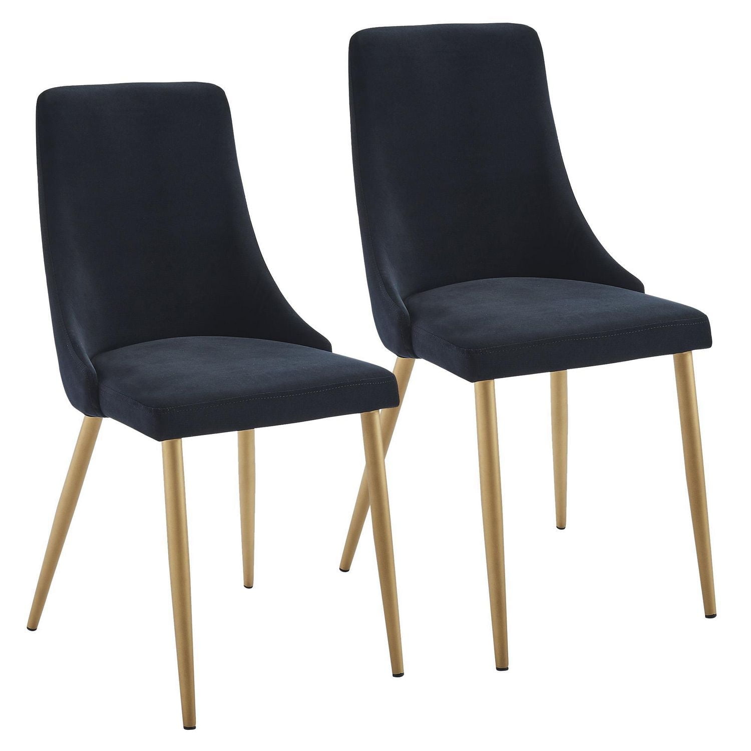 Set of 2 Mid-Century Velvet & Metal Side Chair in Black