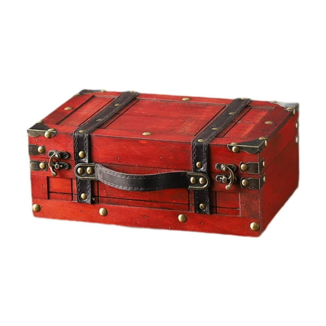 Maleta vintage de madera para decoración del hogar, resistente y decorativa, ideal para viajes, hogar y mujeres. Rojo
