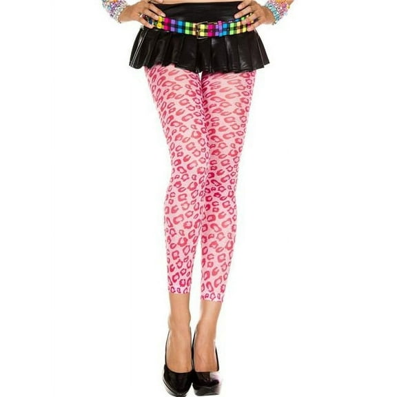 Music Legs Women's Women's 35807-WHITE-NPINK Cheetah Print Leggings - White & Neon Pink 35807-WHITE/NPINK