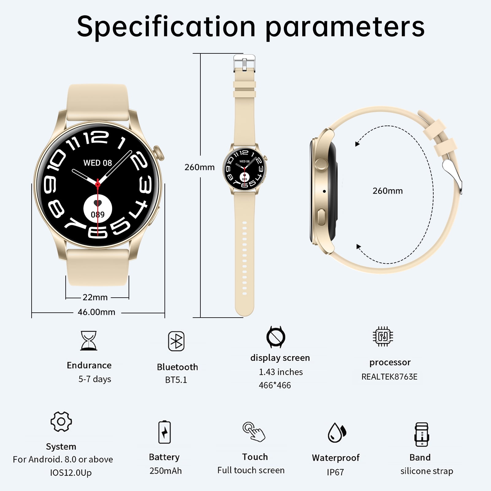 SKMEI Smart Watch for Men Women, 1.43" HD Smartwatch (Answer/Make Call), Fitness Tracker with 100+ Sport Modes, Activity Tracker for Android iOS