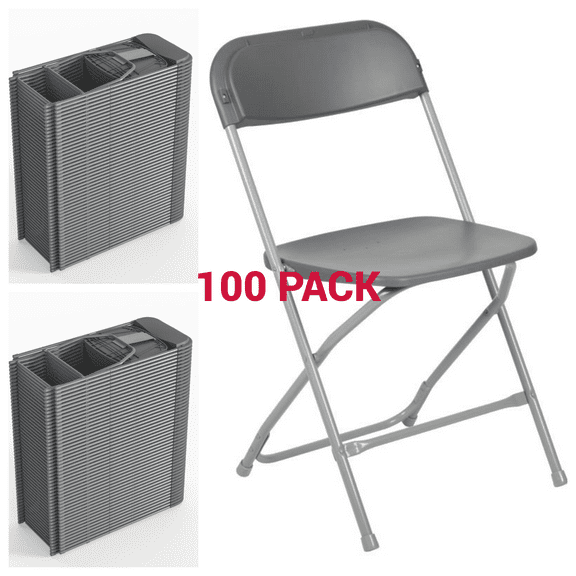 (100 PACK) 650 Lbs Weight Capacity Commercial Quality Light Gray Plastic Stackable Folding Chair - Heavy Duty Plastic Folding Chairs