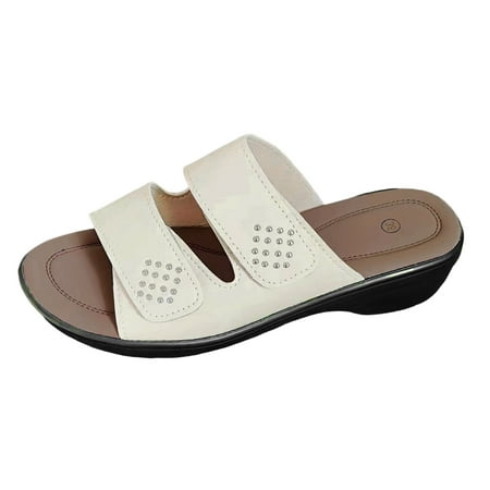 

Ladies Fashion Summer Solid Leather Hook Loop Open Toe Thick Sole Sandals