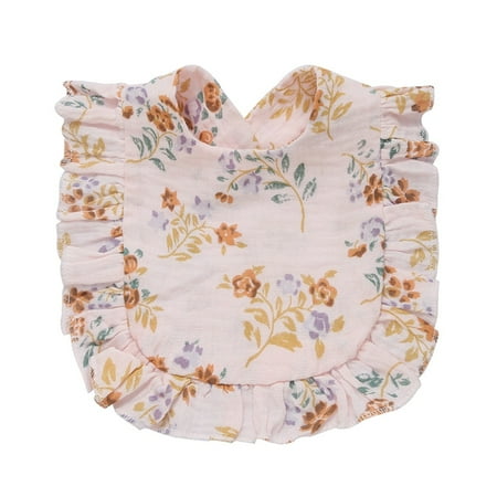 Korean Style Baby Feeding Drool Bib Ruffle Floral Infants Saliva Towel Soft Cotton Burp Cloth For Newborn Toddler Kids Bibs New Pink Coffee flower