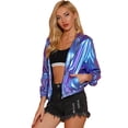 thumbnail image 1 of Día de San Patricio Traje De Navidad Para Mujer, Brillante, Holográfico, De Manga Larga, Con Cremallera, Chaqueta Metálica Con Capucha Azul púrpura XL, 1 of 6
