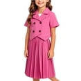 thumbnail image 4 of dazeni Girls School Uniforms Dress 2 Piece Dress Sets Sleeveless Button Down Blazer Vest and Pleated Long Dress School Preppy Clothes Hot Pink Size 8-9 Years, 4 of 5
