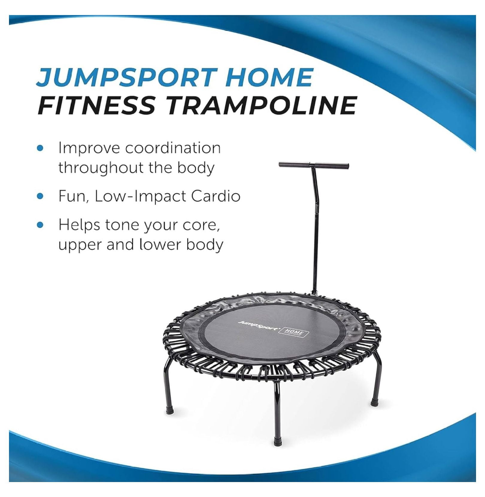 JumpSport Compact Round Lightweight 22 Pound Stable Home and Gym Fitness Indoor Mini Rebounder Trampoline for Adults, Black