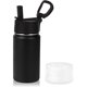 thumbnail image 1 of Botella de agua de acero inoxidable aislado de 400 ml con tapa de popote y funda de silicona, sin BPA, fácil de usar para niños y niñas (negro, 1)., 1 of 4