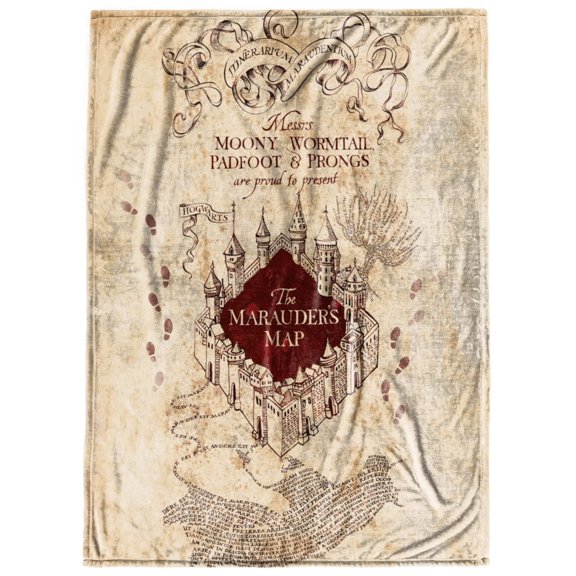 Harry Potter Marauders Map Brown 50x70 inch Silk Touch Throw, 100% Microfiber