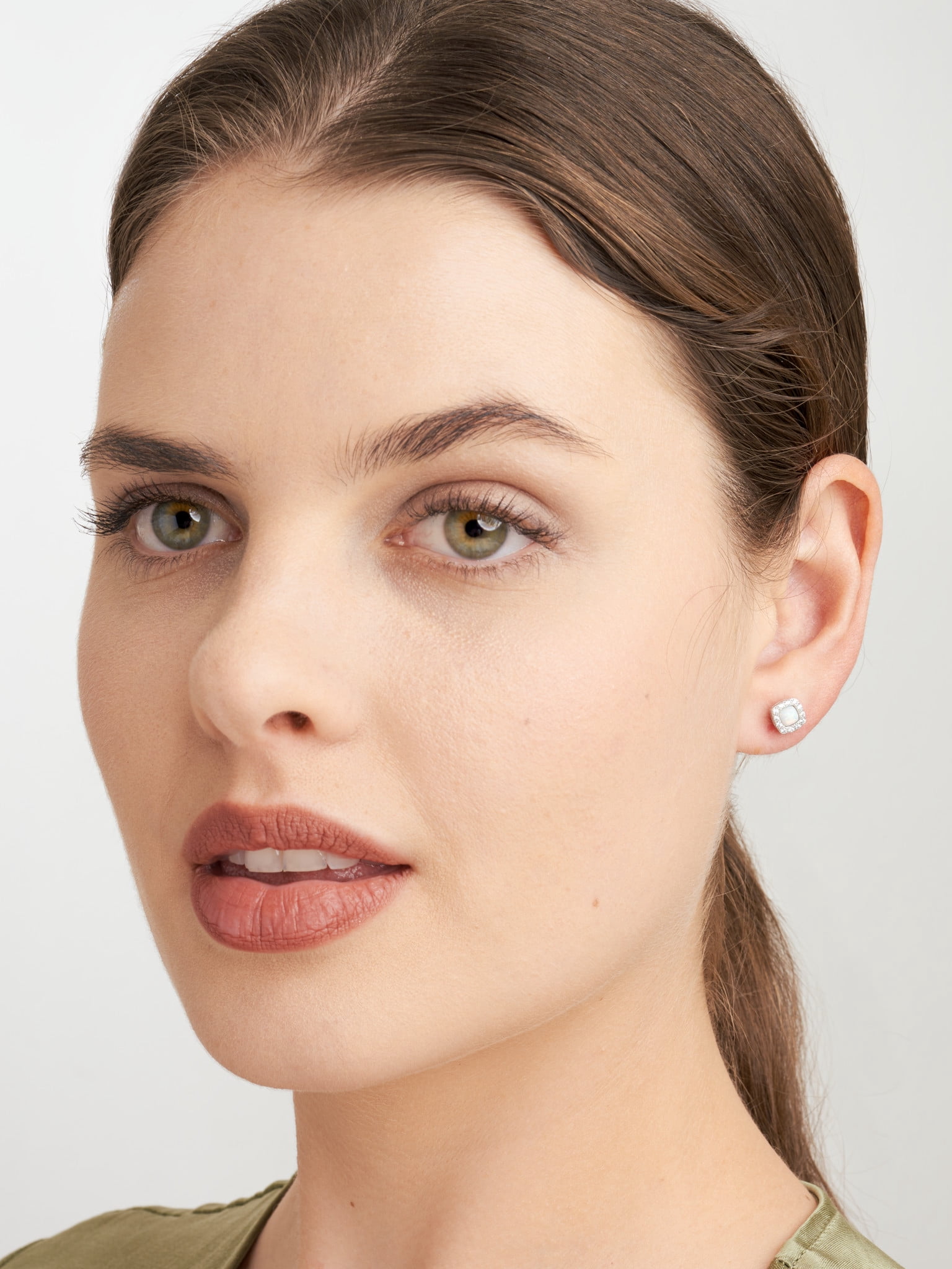 Forever Facets Women's Platinum over Sterling Silver Created Opal and CZ Stud Earrings