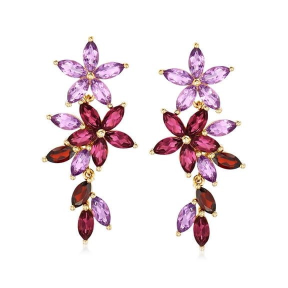 Ross-Simons 7.30 ct. t.w. Multi-Gemstone Floral Drop Earrings in 18kt Gold Over Sterling, Women's, Adult