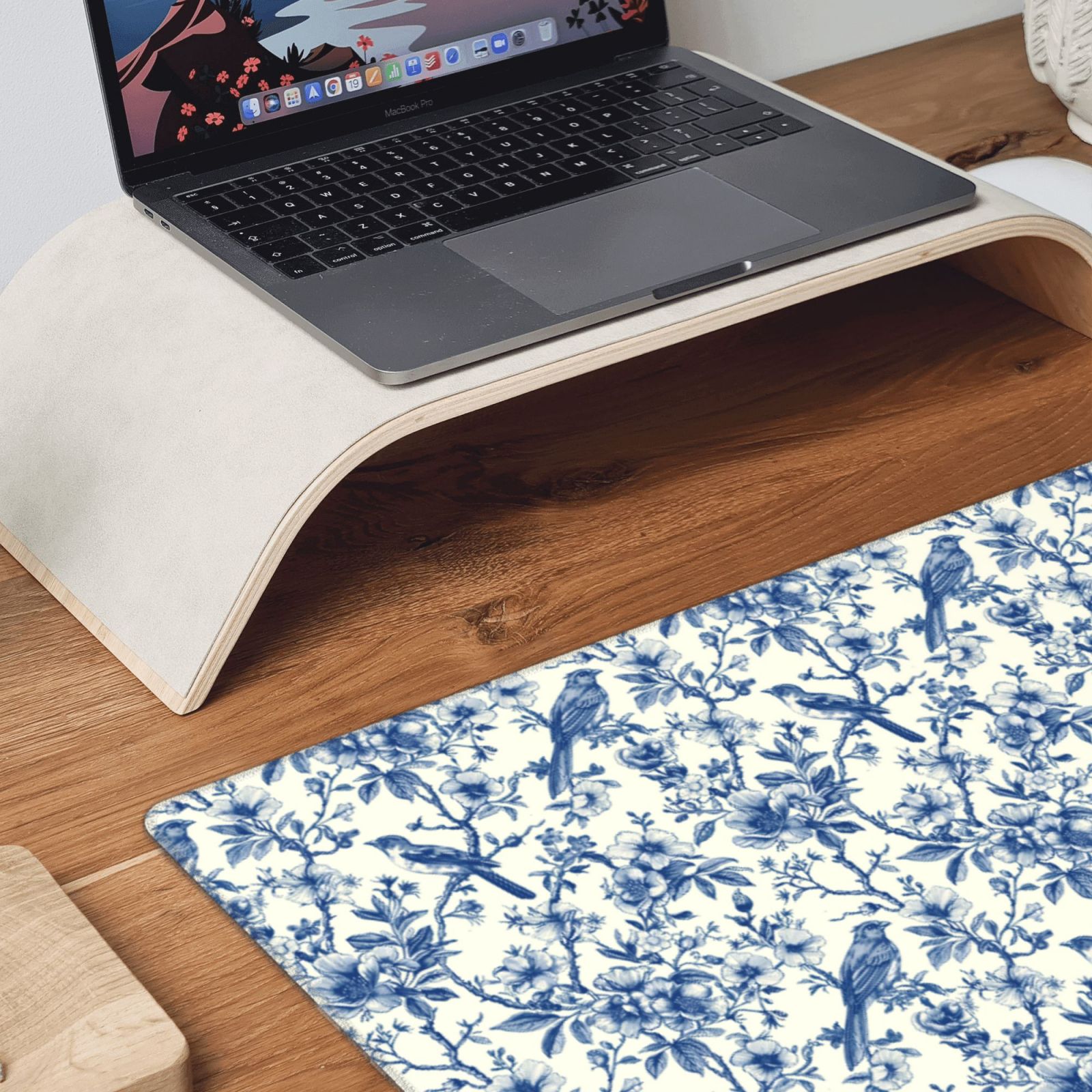Rateoe Vintage Floral Birds Print Mouse Pad - Extended Large Gaming Mousepad,Non-Slip Stitched Edge,16x29.5 Inch