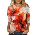 thumbnail image 1 of Wanfds Hauts de Mode Multicolores pour Femmes Tendance Été Col Rond Manches Trois-Quarts S, 1 of 5