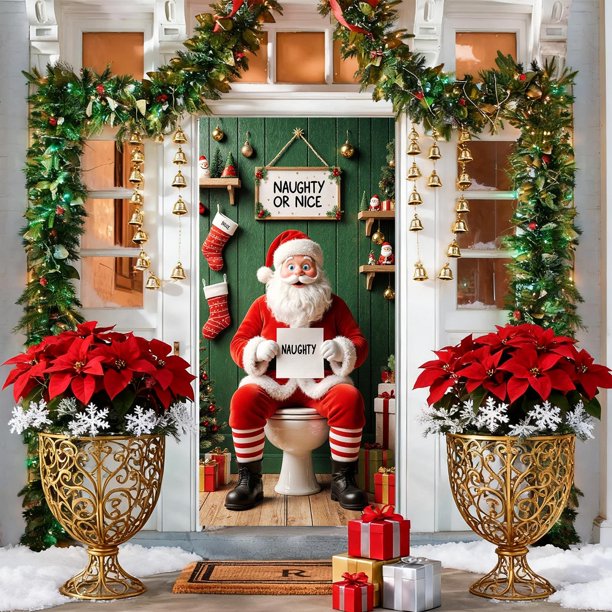 Cubierta Navideña para Puerta de 35 X 71 Pulgadas | Tela de Poliéster con Estampado de Papá Noel | Decoración Navideña Duradera para Puertas, Paredes y Mesas | Fácil de Instalar para Fiestas Navideña