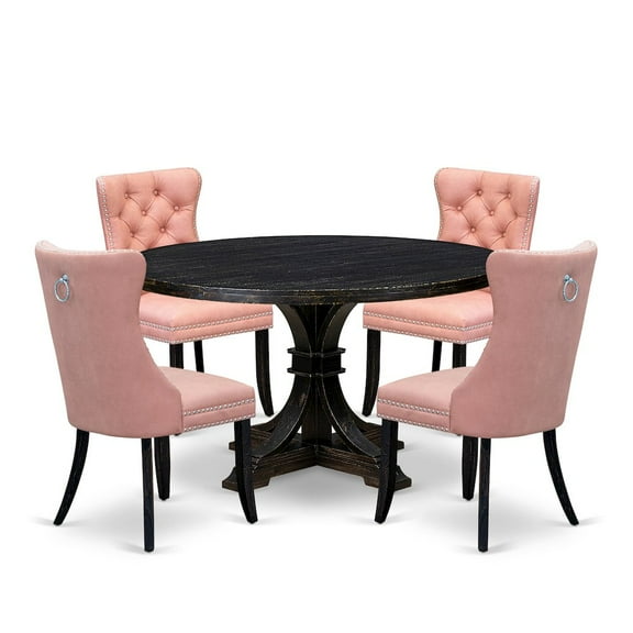 Luxe by East West Furniture 5 Piece Dining Set For 4 Consists Of 54" Round Table In Beige Red Color