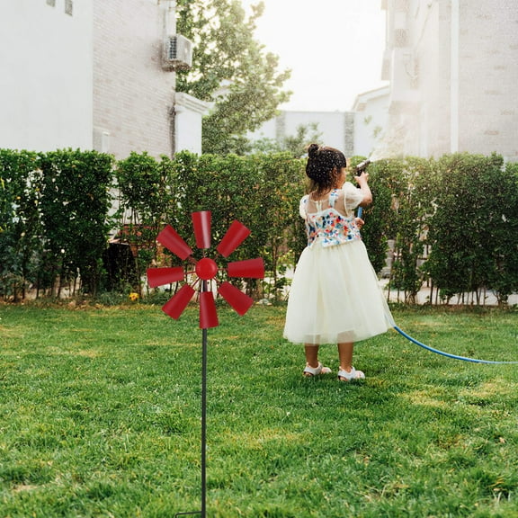 KALLORY  Rotating Windmill Decoration Ornaments Garden Stake Christmas Decorations Outdoor Child Red
