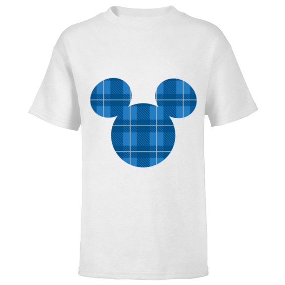 Disney Mickey Mouse Icon Blue Holiday Plaid - Short Sleeve T-Shirt for Kids - Customized-White