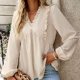thumbnail image 5 of Tops/camisas con cuello en V y estampado fruncido de manga larga a la moda para mujer Pompotops FGAJ15971, 5 of 8