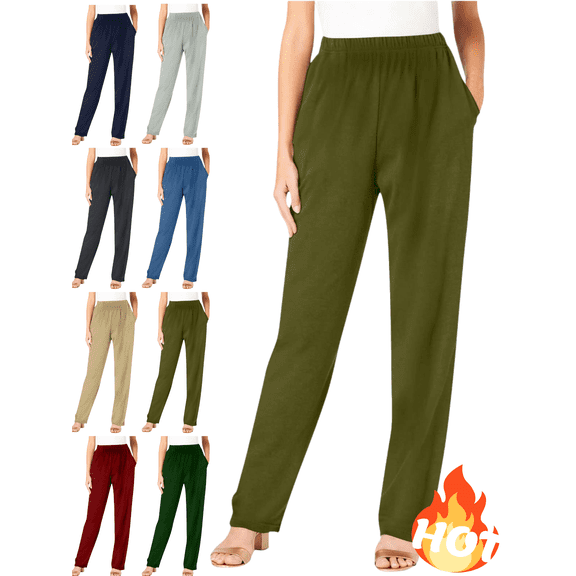 Mifsaly Plus Size Office Pants for Women Petite High Wasit Straight Leg Casual Pant Summer Comfortable Breathable Everyday Work Trousers with Pockets