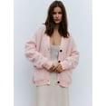thumbnail image 3 of Women'S Fleece Cardigan Sweater Lazy Style Loose Knit Warm Cardigan Sweater Pink M, 3 of 8
