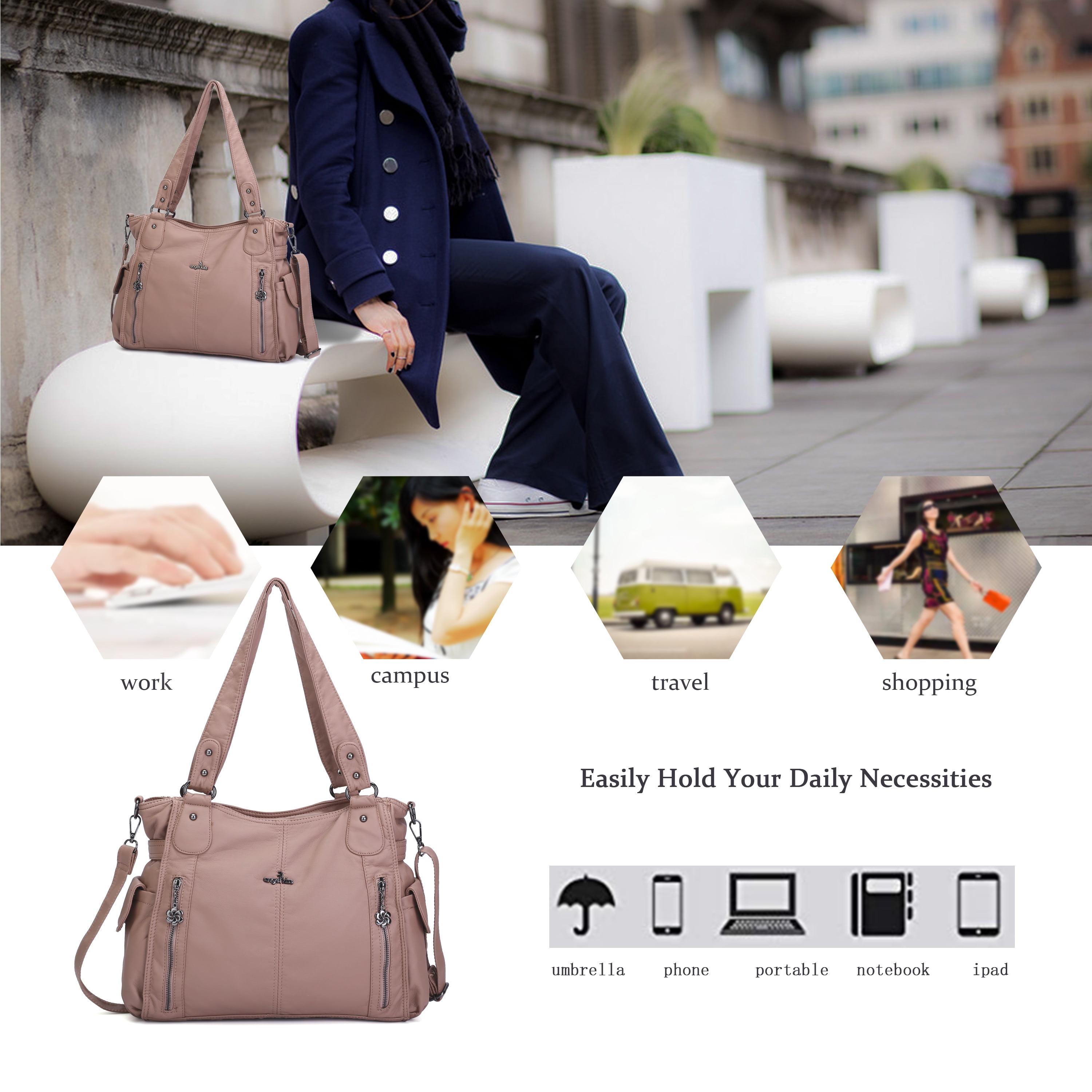 Angel Kiss Handbags for Womens Top-Handle Hobo Purse Roomy Casual Shoulder Bags PU Tote Satchel Purse for Womens
