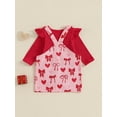 thumbnail image 4 of Suealasg Infant Baby Girl Valentines Day Outfits 2pcs Newborn Casual Spring Clothes 3M 6M 12M 18M Long Sleeve Romper Heart Bow Print Overall Dress, 4 of 8