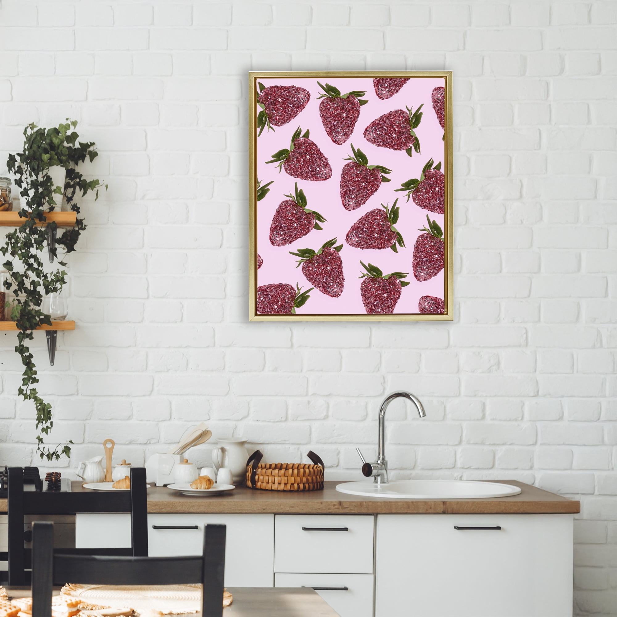 Stupell Industries Glimmer Strawberry Pattern Gold Framed Floater Canvas Wall Art, design by LISH Creative