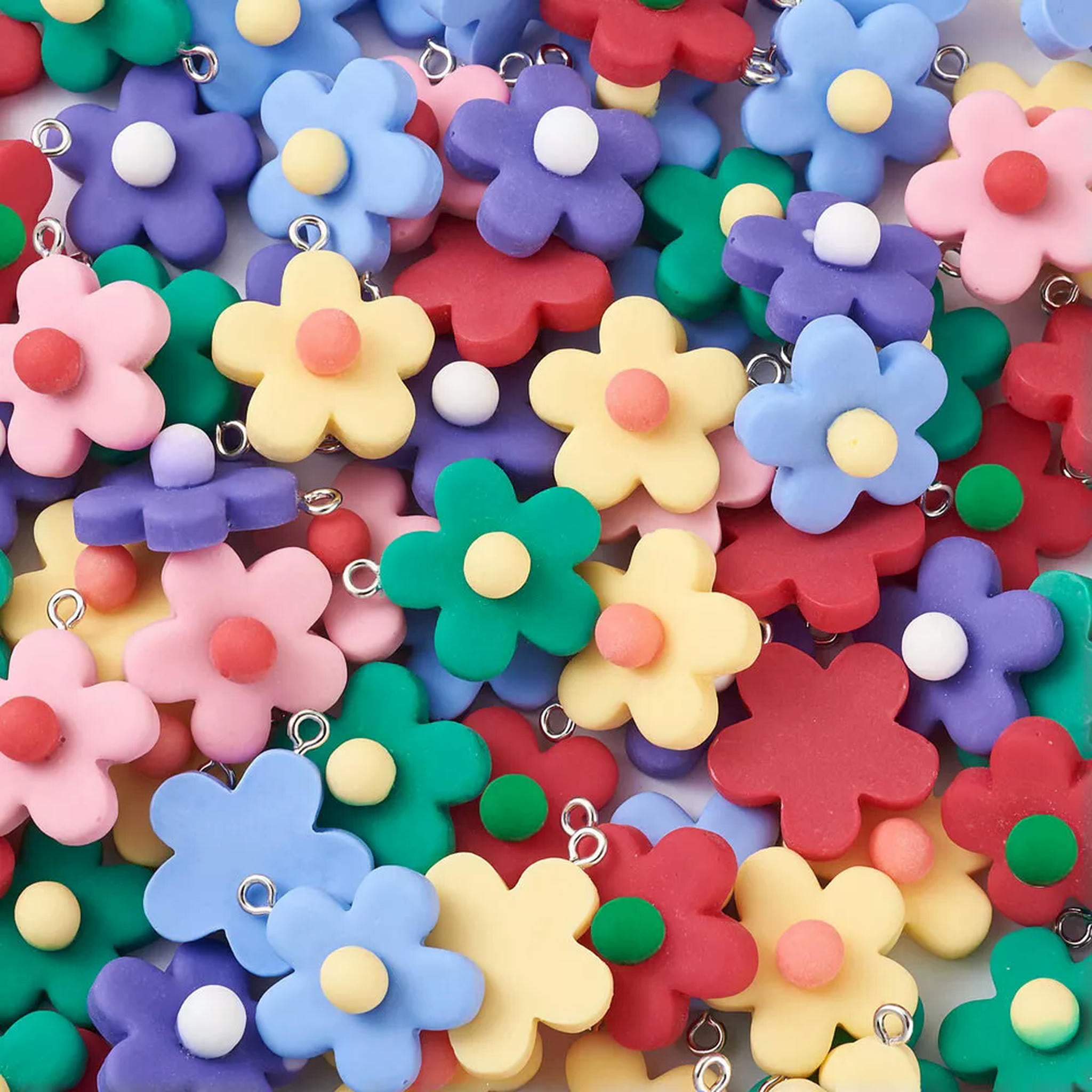 U8MO 120pcs Resin Flower Pendants Cute Dangle Charms Earring Jewelry Making 23~24mm