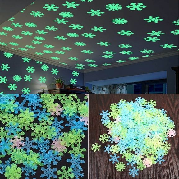 Glow In The Dark Snowflakes Decals Christmas Wall Stickers Window Clings Mixed Color Of 50/ Snowflake Luminous Stickers (50pcs)