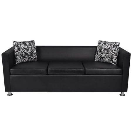 Buy Cheap Sofa Artificial Leather 3 Seater Upholstered Sofa with Armrest and Pillows Modern Black Sofa Couches for Living Room Home Office Furniture ()