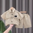 thumbnail image 3 of CONYUMN 2 Piece Outfits Boys Short Sleeve Button Shirt Two Piece Set Kids Lapel Pocket Work Shirt and Shorts Set Clothes for Kids (Khaki,80), 3 of 6