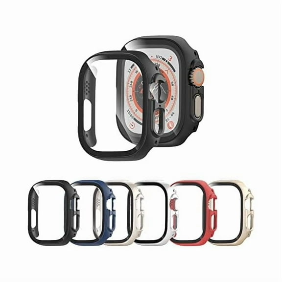 6 Pack Case for Apple Watch Ultra 2/Ultra 49mm Built-in Tempered Glass Screen Protector, Full Coverage Scratch Resistant Hard PC Protective Bumper Cover for Apple Watch 49mm Accessories
