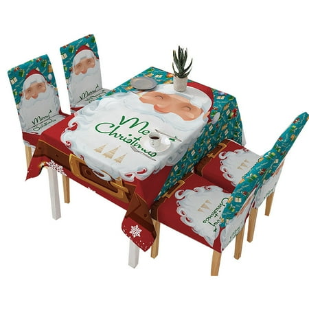 

Christmas Table and Chair Covers Santa Claus Bells Pattern for Kitchen Dining Room Tablecloth Decorations Santa Claus Tablecloth 140x210