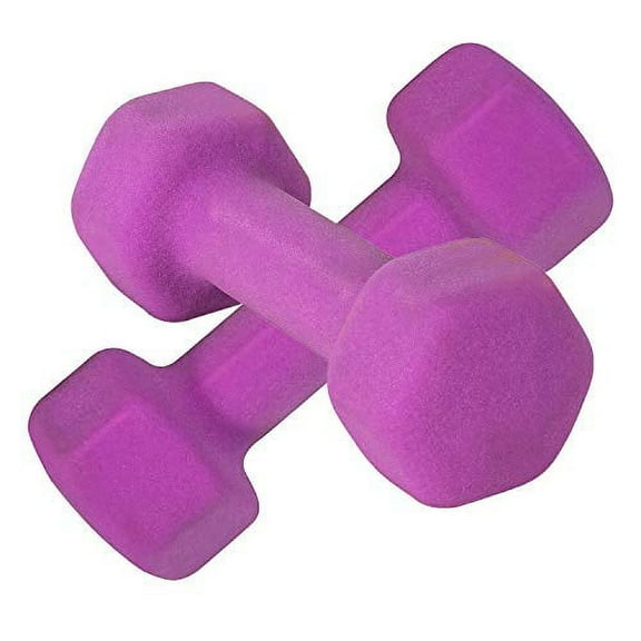 Portzon Set of 2 Neoprene Dumbbell Hand Weights, Anti-Slip, Anti-roll,4-Pound, Purple
