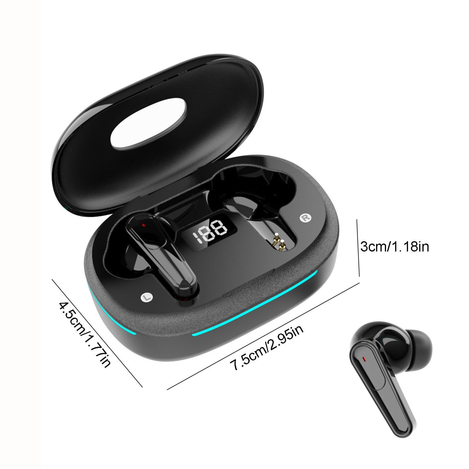 Bluetooth Headphones True Wireless Earbuds 60H Playback LED Power Display Earphones with Wireless Charging Case IPX5 Waterproof in-Ear Earbuds with Mic for TV Smart Phone Laptop Computer Sports,Black