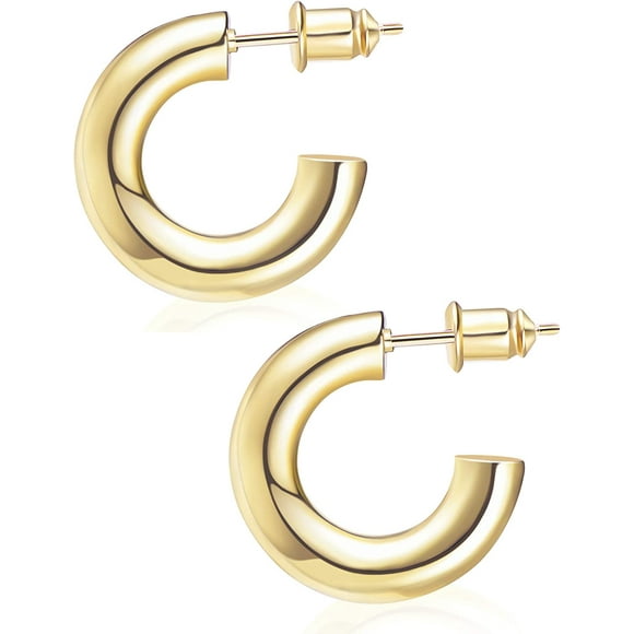 FrostHike Chunky Gold Hoop Earrings, Small Gold Hoop Earrings for Women 14K Real Gold Plated Thick Open Hoops Lightweight
