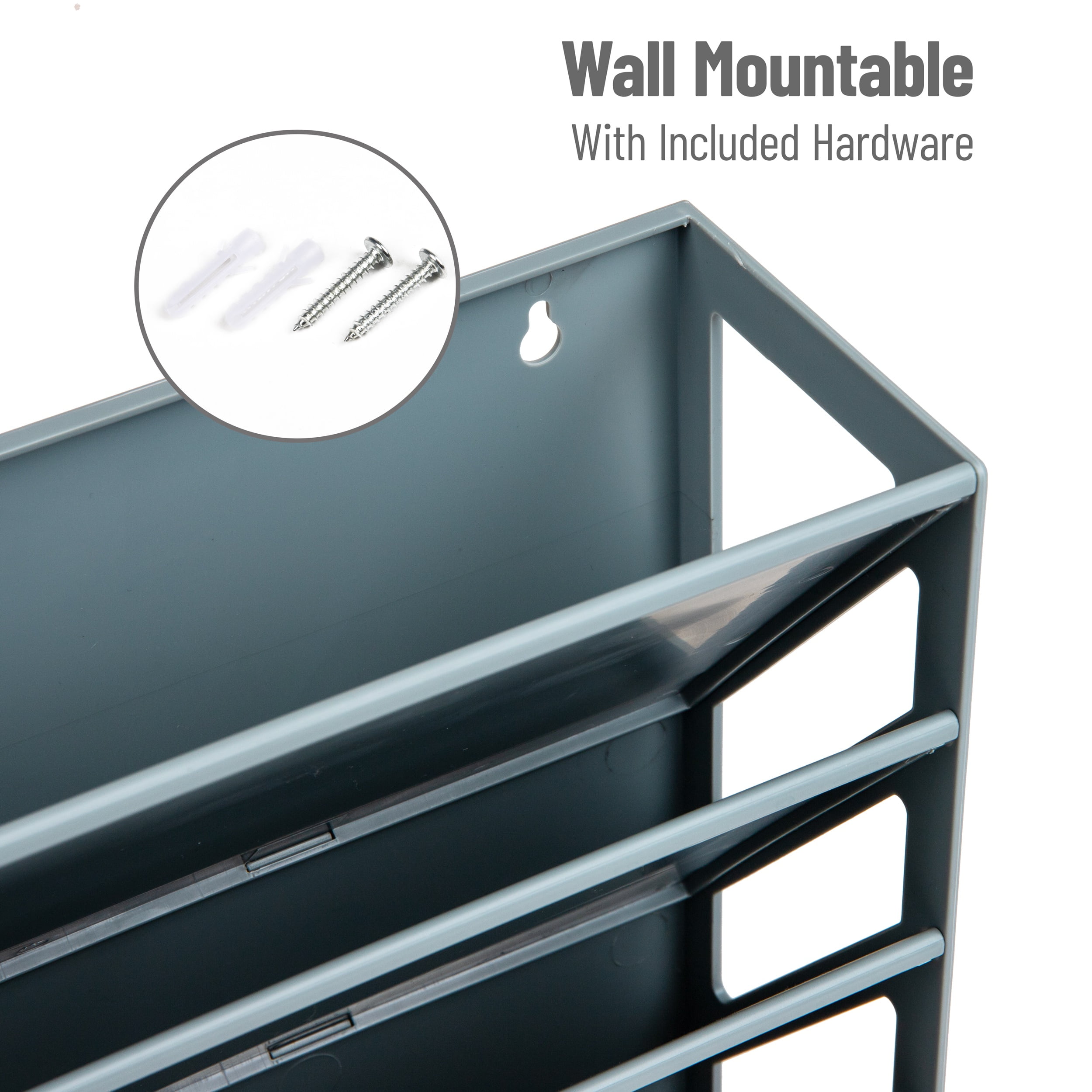 Mind Reader 5-Tier Vertical File Storage, Desktop Organizer, Wall Mount, Office, Plastic, 13"L x 4.25"W x 16"H, Gray