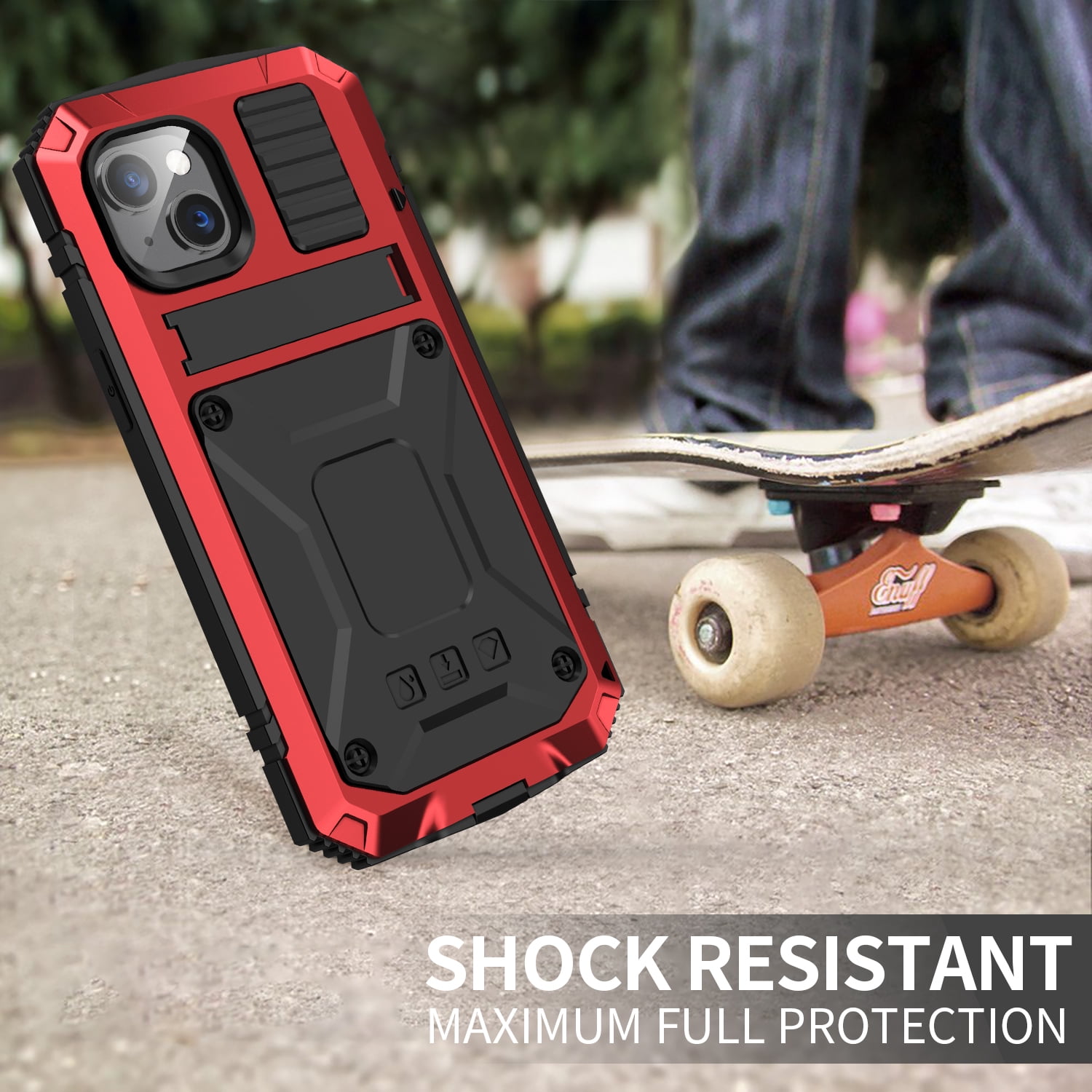 ELEHOLD for iPhone 14 6.1 Inch 2022 Case, Heavy Duty Armor Built-in Explosion-Proof Tempered Glass Screen Protector Wireless Charging Hang Rope Hidden Kickstand Shockproof Rugged Case,Red