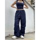 thumbnail image 2 of Pantalones de pierna ancha vintage para mujer, estilo cargo, holgados, informales, de cintura baja, estilo hip hop, moda coreana 2023, 2 of 6