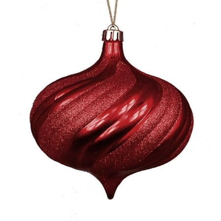 4ct Shiny Burgundy Glitter Swirl Shatterproof Onion Christmas Ornaments 5.75"