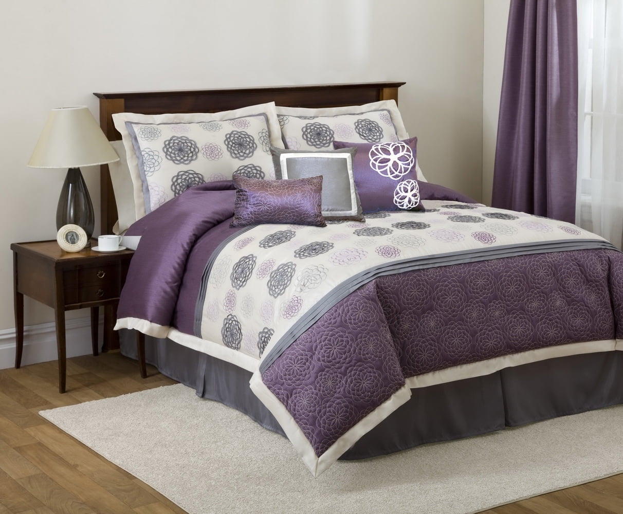 11 Piece Covina Purple Ivory Bed In A Bag Set Com