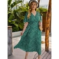 thumbnail image 2 of Women'S Plus Size Wrap V Neck Short Sleeve Ruffle Hem A Line Short Dress Blue & Green 4XL, 2 of 8