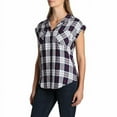 thumbnail image 2 of Jachs Girlfriend Women's V-Neck Collar Short Sleeve Button Down Top Blouse-Navy / XXL, 2 of 4